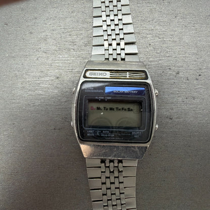 Seiko Digital Watch Men 34mm LCD Alarm Chrono Solar Silver Tone A156-5029 PARTS0