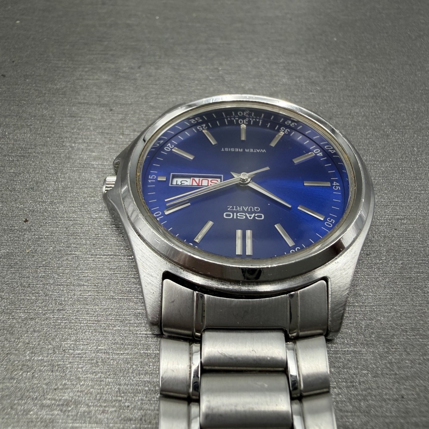 Casio Watch Men 37mm Blue Dial Silver Tone Daydate MTP1239DJ New Battery4