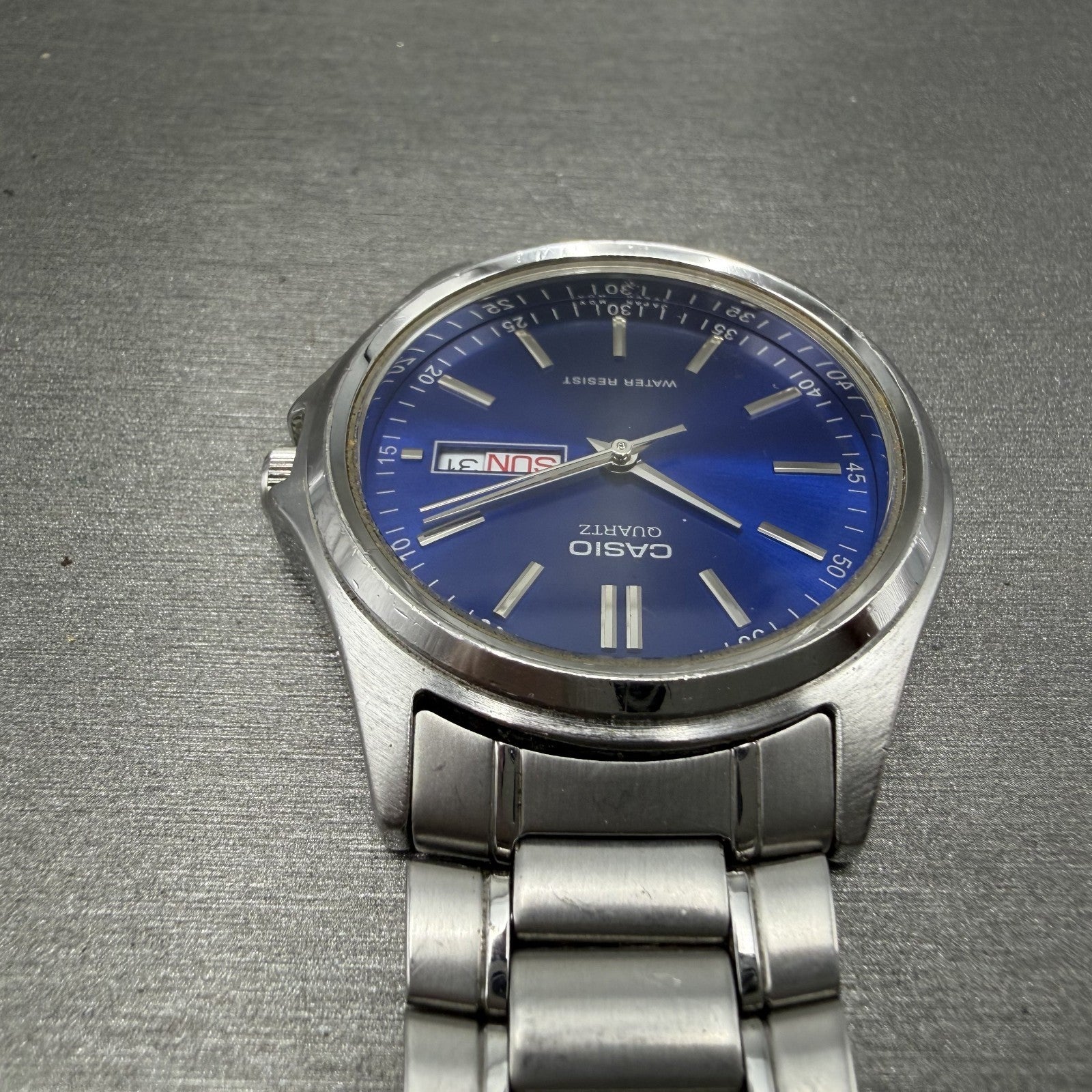 Casio Watch Men 37mm Blue Dial Silver Tone Daydate MTP1239DJ New Battery4