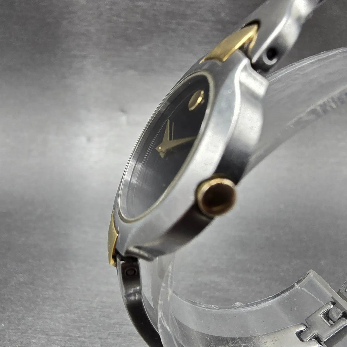 Movado Kara Watch Women 24mm Black Dial Two Tone Round 84-A1-1846 New Battery2
