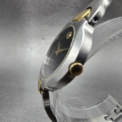 Movado Kara Watch Women 24mm Black Dial Two Tone Round 84-A1-1846 New Battery2