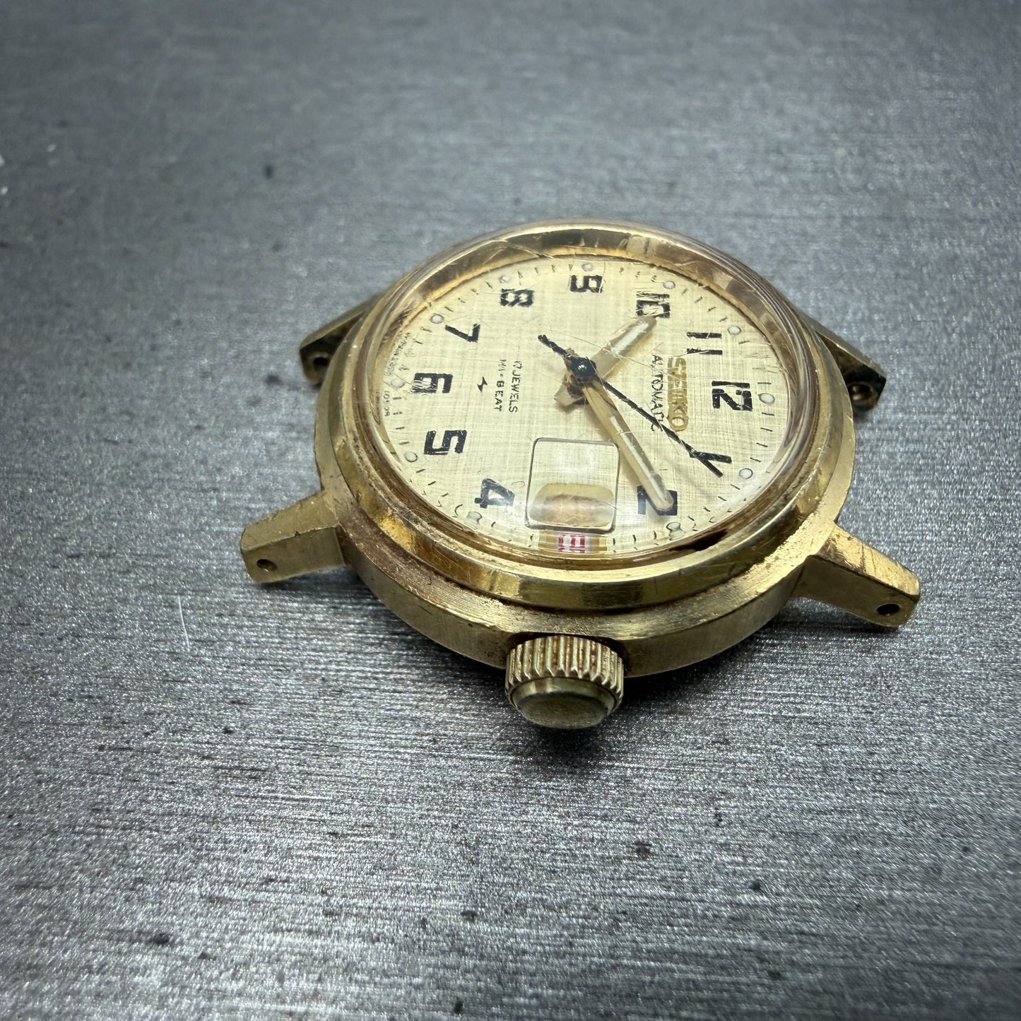 Seiko Automatic Watch Women 24mm Champagne Dial Gold Tone Date 2205-0599 PARTS6