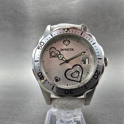 Invicta Heart Dive Watch Women 37mm Silver Dial Silver Tone Date 12401 New Batt5