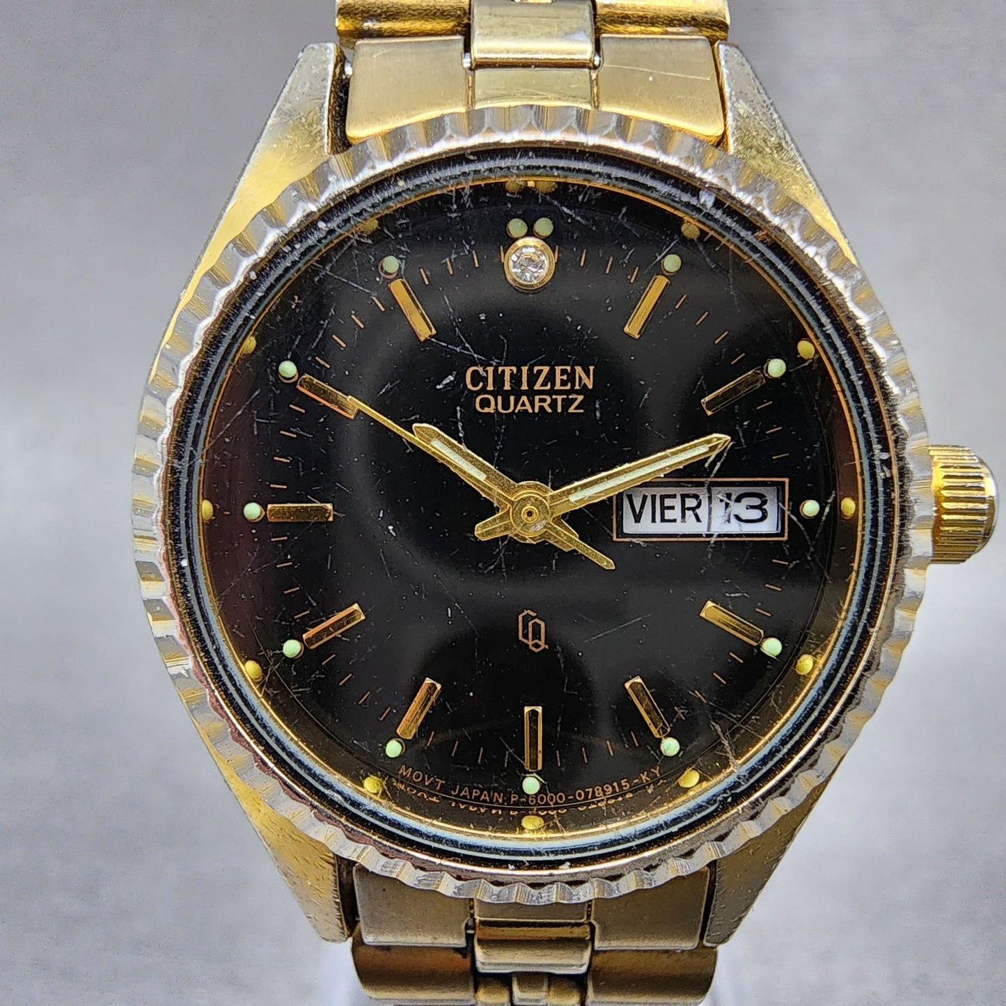 Citizen CQ Watch Women 26mm Black Dial Gold Tone Daydate 6000075684  NewBattery1