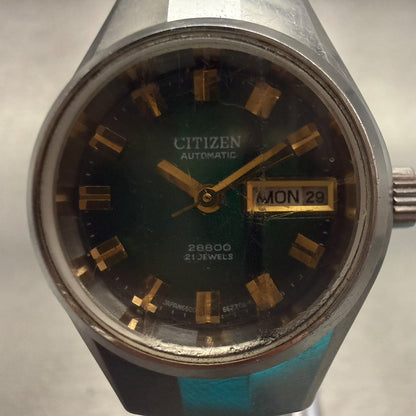 Citizen Automatic Watch Women 26mm Green Dial Silver Tone Daydate 4-661125Y Runs1