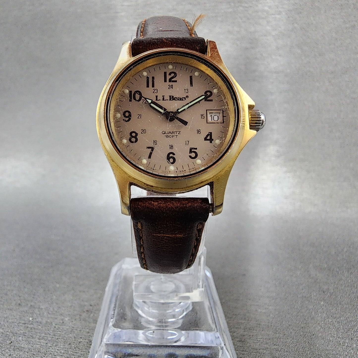 LL Bean Field Watch Women 27mm Gray Dial Gold Tone Date Round Vintage PARTS6