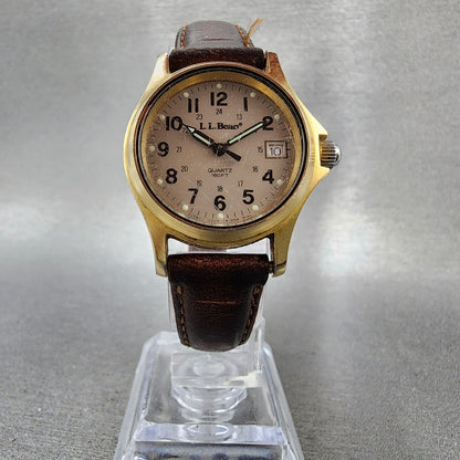LL Bean Field Watch Women 27mm Gray Dial Gold Tone Date Round Vintage PARTS6