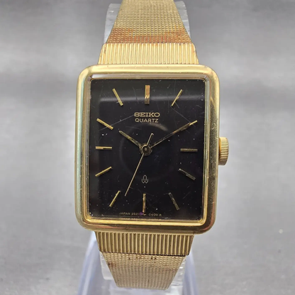 Seiko Tank Watch Women 20mm Brown Dial Gold Tone Rectangle 2621-5200 New Batt0