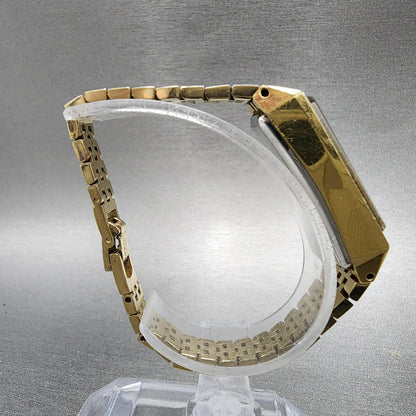 Seiko Tank Watch Women 13mm Silver Dial Gold Tone Rectangle Manual Wind Runs8