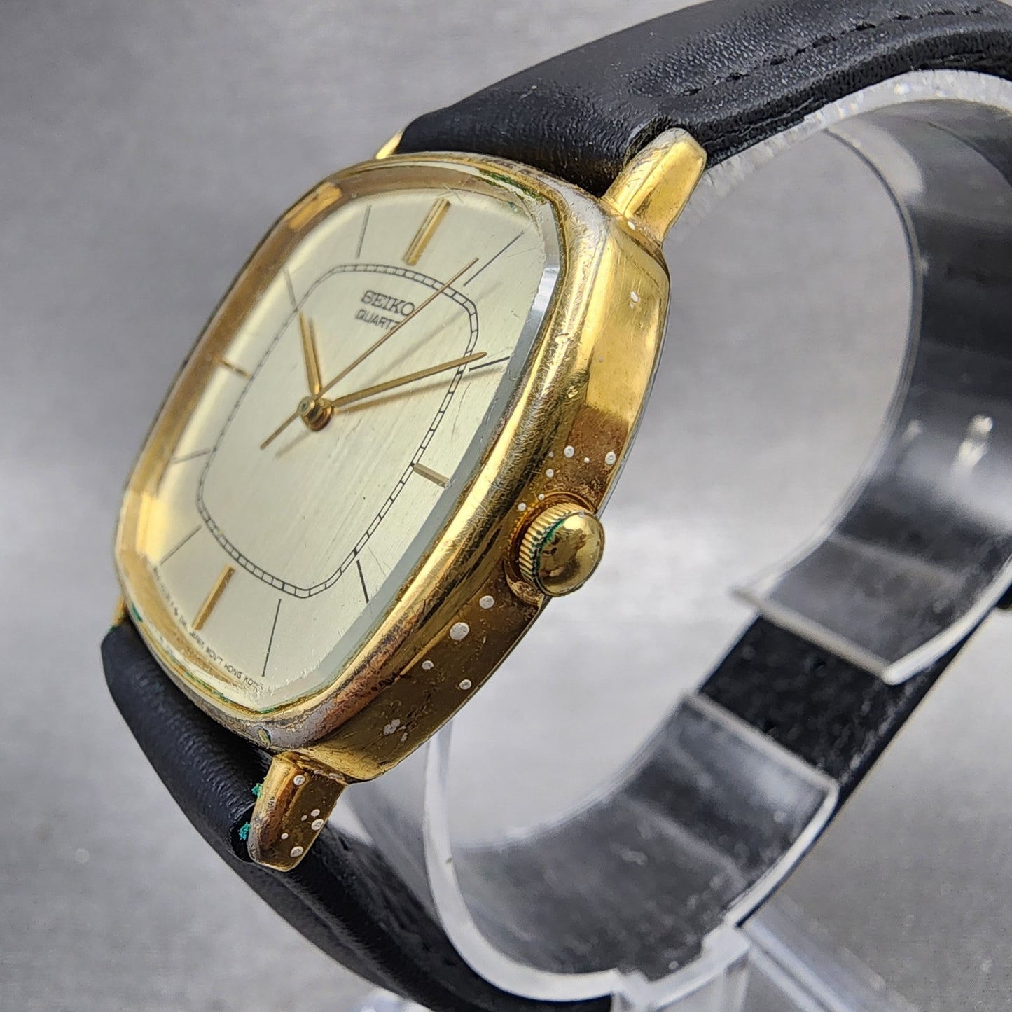 Seiko Watch Men 30mm Champagne Dial Gold Tone Rectangle 86215009 New Battery2