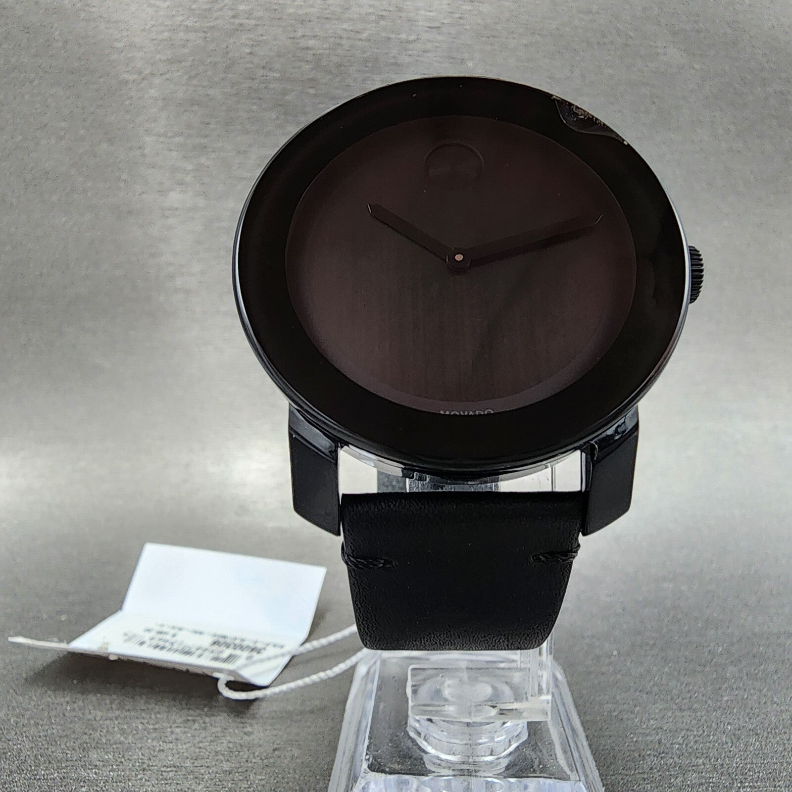 Movado Bold Watch Men 42mm Black Dial Black Tone Round 3600306 Leather Band CHIP5
