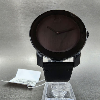 Movado Bold Watch Men 42mm Black Dial Black Tone Round 3600306 Leather Band CHIP5