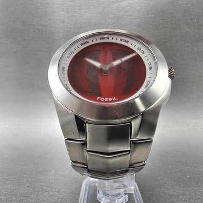 Fossil Big Tic Watch Men 44mm Red Dial Silver Tone Round BG-2151 New Battery5