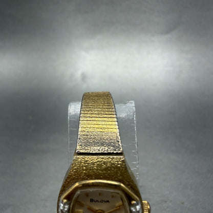 Bulova Watch Women 17mm Champagne Dial Gold Tone 83387 New Battery Diamond4