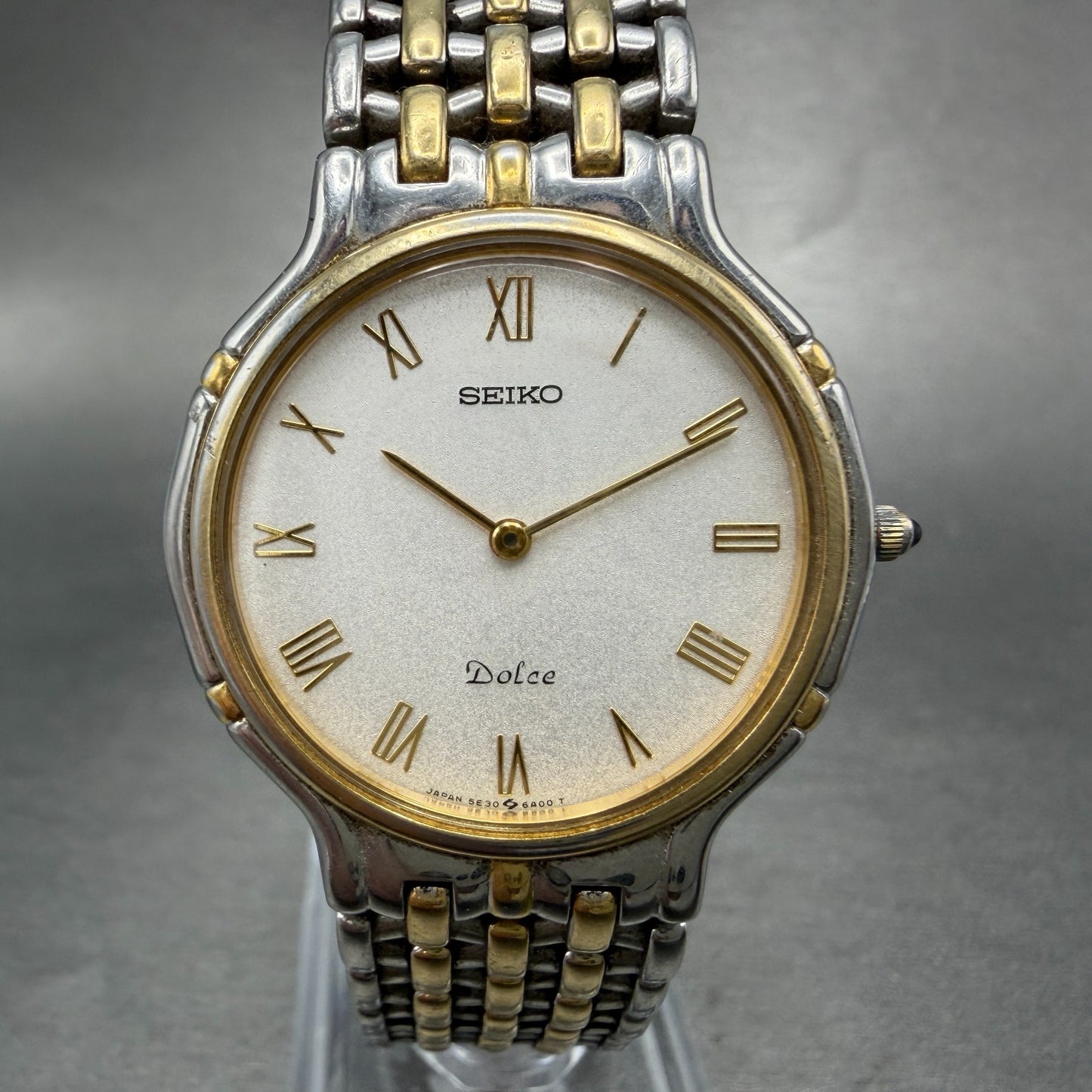 Seiko Dolce Watch Men 32mm White Dial Two Tone Round 5E30-6A00 New Battery0
