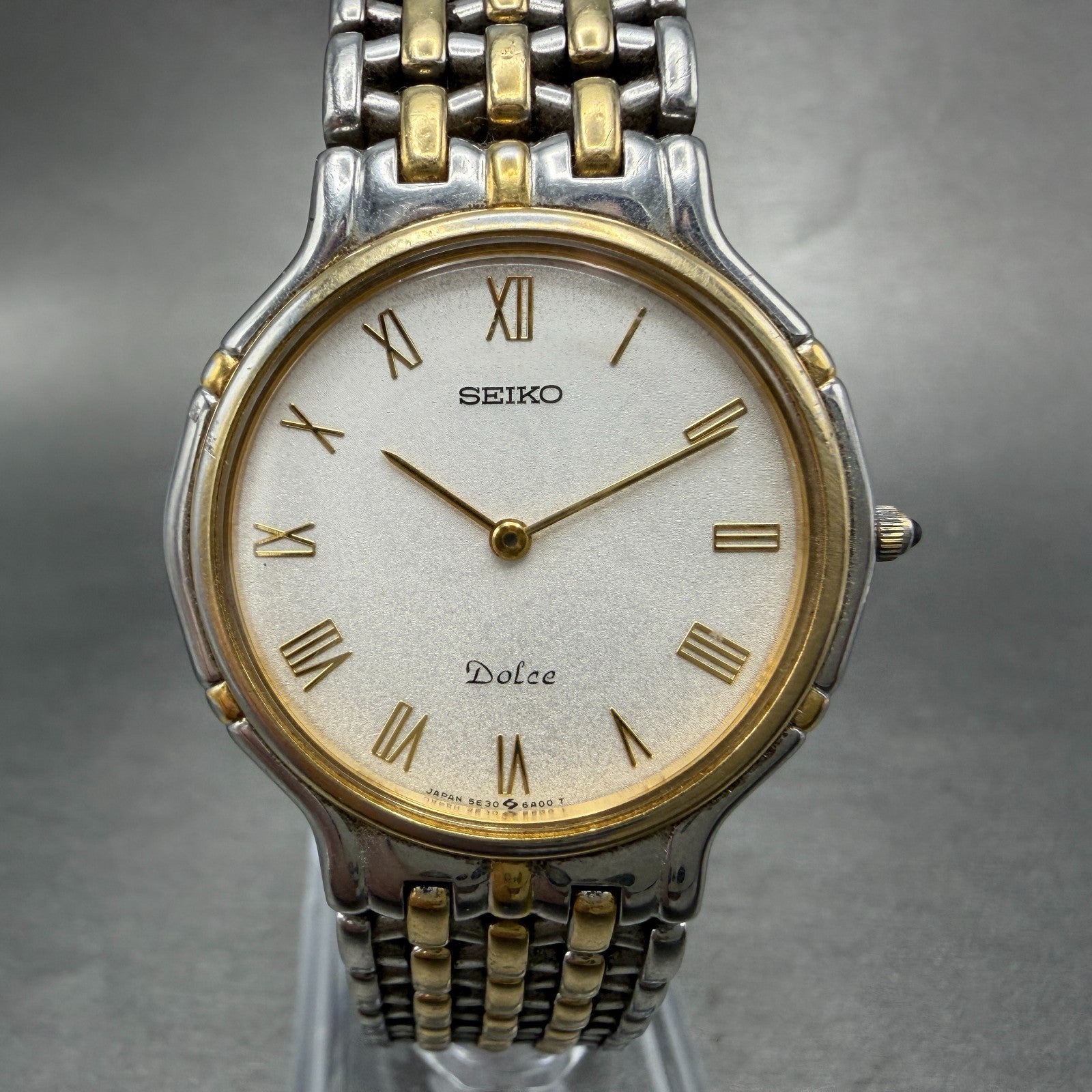 Seiko Dolce Watch Men 32mm White Dial Two Tone Round 5E30-6A00 New Battery0