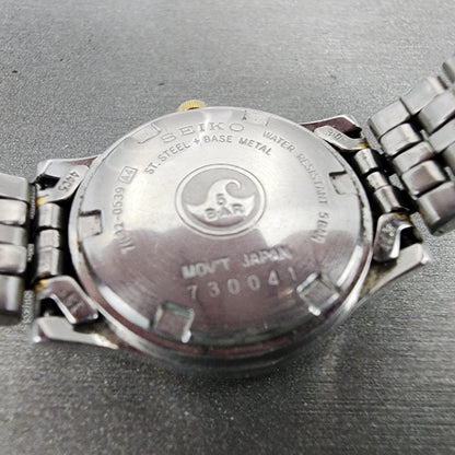 Seiko Sports 50 Watch Women 26mm White Dial Two Tone Date Round 7N820539 Works9