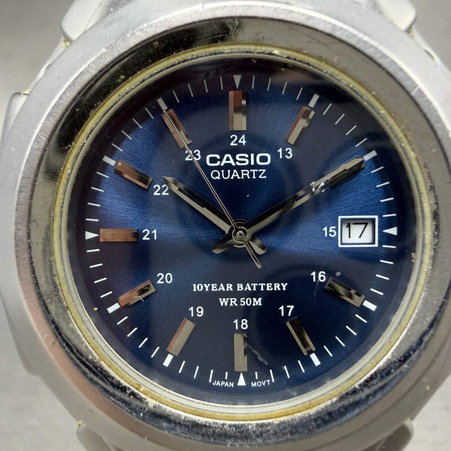 Casio MTP-3050 Watch Men 41mm Blue Dial Silver Tone Date Round New Battery MHY1