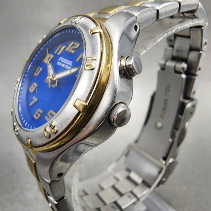 Fossil Blue Dive Watch Women 29mm Blue Dial Two Tone AM3951 New Battery2