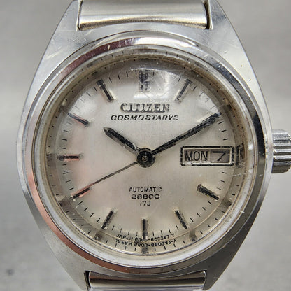 Citizen Cosmotron V2 Automatic Watch Women 25mm Silver Dial Steel Daydate Runs1