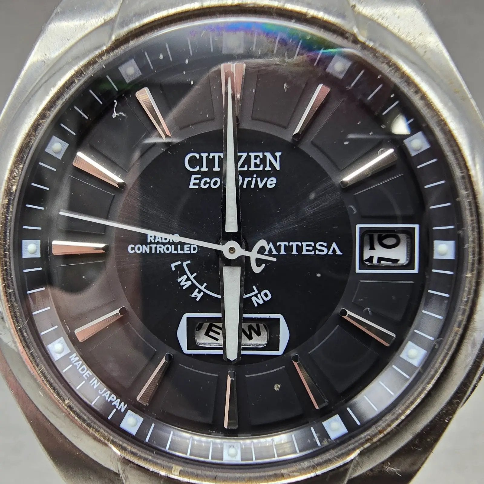 Citizen Eco-Drive Attesa Watch Men 39mm Black Dial Titanium Atomic Daydate PARTS2