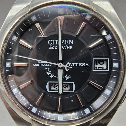Citizen Eco-Drive Attesa Watch Men 39mm Black Dial Titanium Atomic Daydate PARTS2