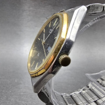 Seiko SQ Watch Men 33mm Black Dial Two Tone Daydate Round 2633-7039 PARTS VTG3