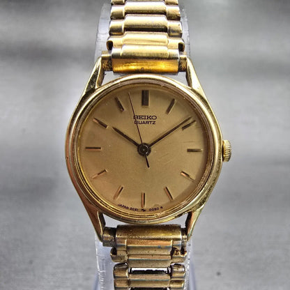Seiko Watch Women 20mm Gold Dial Gold Tone Round 2C21-0029 New Battery Vintage0
