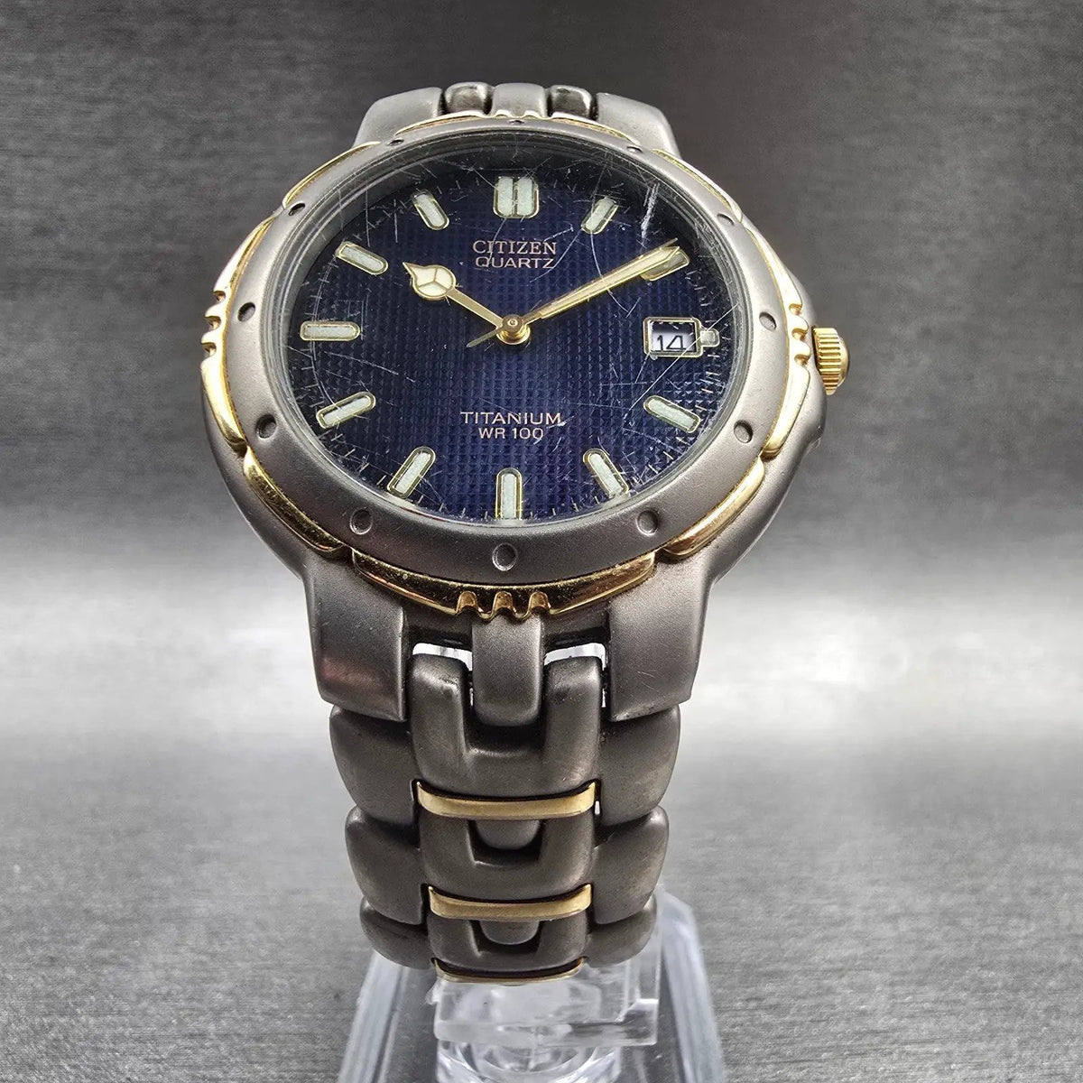 Citizen Watch Men 35mm Blue Dial Two Tone Titanium Date 5510-S61615 New Battery5