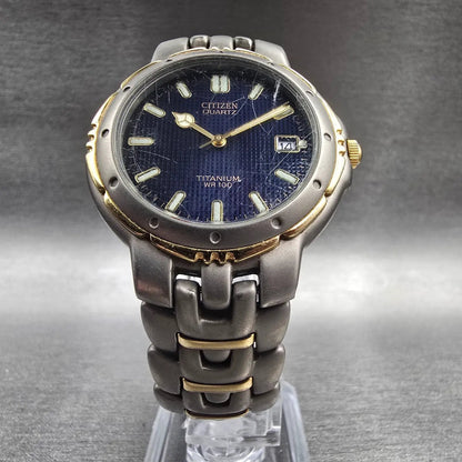 Citizen Watch Men 35mm Blue Dial Two Tone Titanium Date 5510-S61615 New Battery5