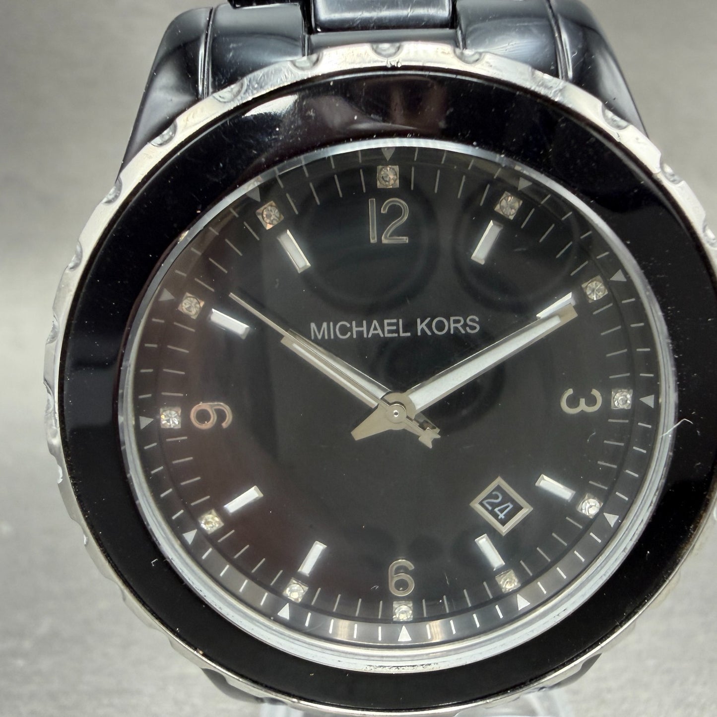 Michael kors Watch Women 41mm Black Dial Black Tone Date Round MK-5248 New batt1