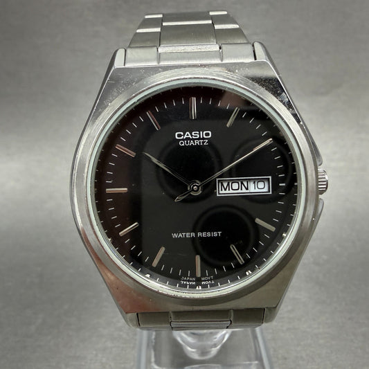 Casio Watch Men 35mm Black Dial Silver Tone Daydate MTP-1240DJ New Battery0