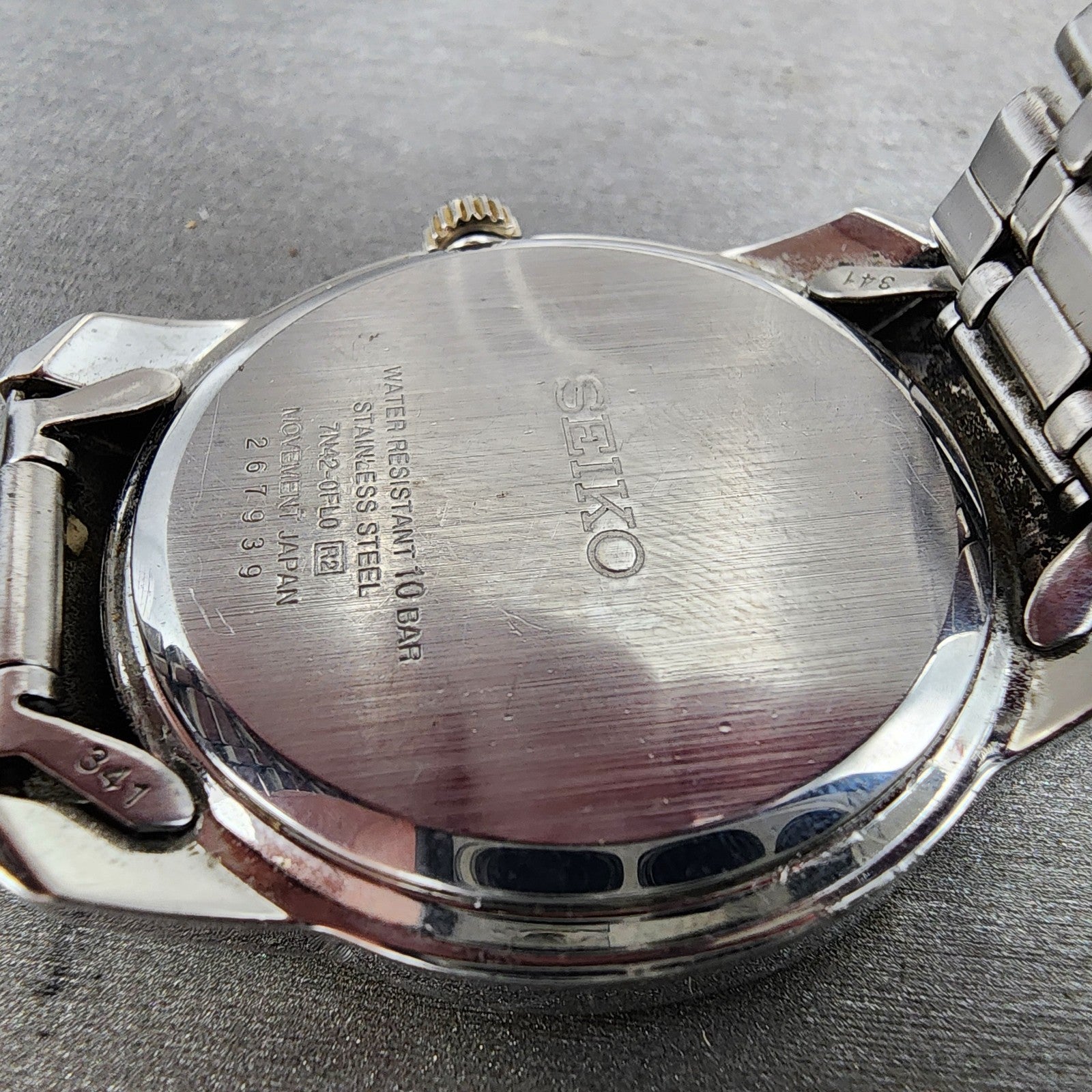 Seiko 100m Watch Men 39mm Silver Dial Two Tone Date Round 7n420fl0 PARTS10
