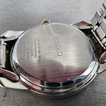 Seiko 100m Watch Men 39mm Silver Dial Two Tone Date Round 7n420fl0 PARTS10