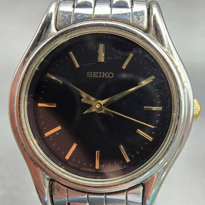 Seiko Watch Women 24mm Black Dial Silver Tone Round V401-1609 New Battery VTG1