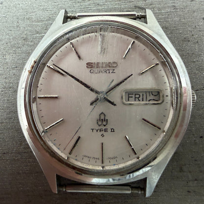 Seiko Type II Watch Men 37mm Silver Dial Silver Tone Daydate 7546-701E PARTS2