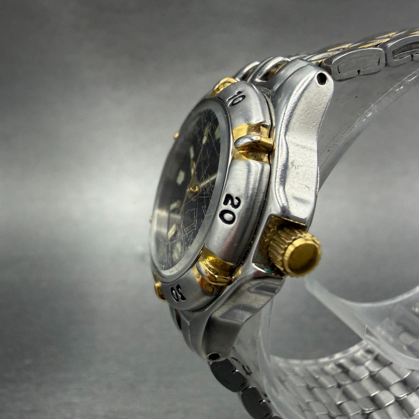Bulova Marine Star Dive Watch Women 28mm Black Dial Two Tone Date Round New batt2