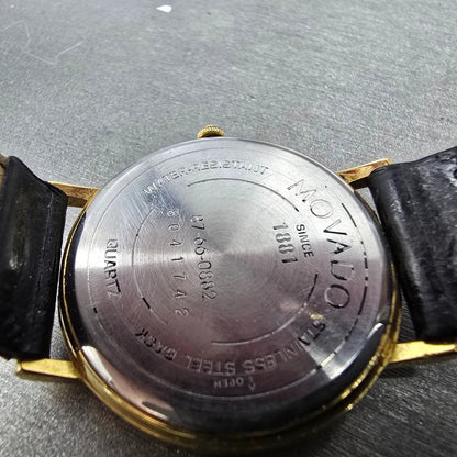 Movado Museum Watch Men 34mm Black Dial Gold Tone Round 87-66-0882 New Battery10
