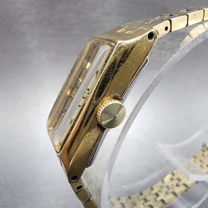 Seiko Tank Watch Women 12mm Champagne Dial Gold Tone Rectangle Manual Wind Runs2