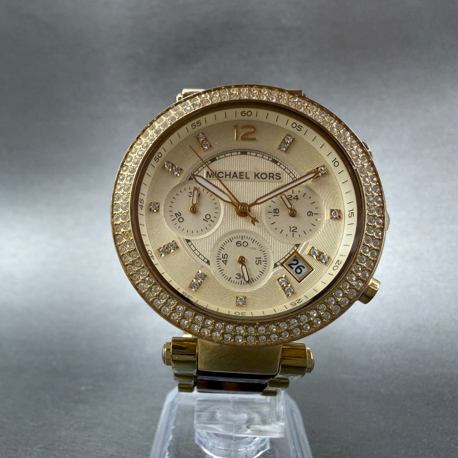 Michael Kors Parker Watch Women 39mm Champagne Dial Gold Tone Date New BatteryAB5