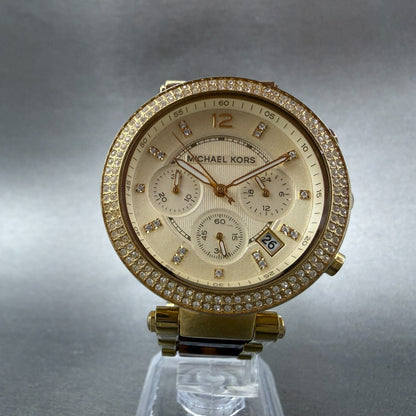 Michael Kors Parker Watch Women 39mm Champagne Dial Gold Tone Date New BatteryAB5
