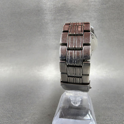 Seiko 100m Watch Men 39mm Black Dial Silver Tone Daydate Round 7n430az07