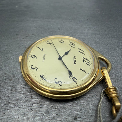 Seiko Alba Pocket Watch Men 36mm Champagne Dial Gold Tone Y481-0120 New Battery6
