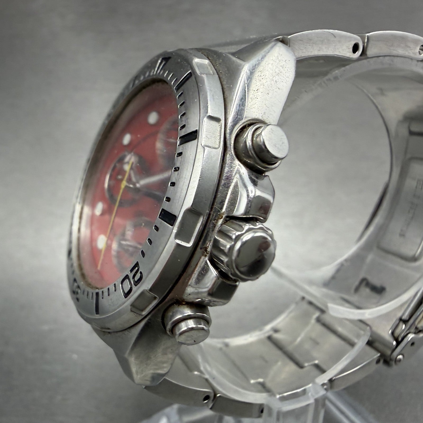 Orient Town & Country Chronograph Watch Men Red Dial Steel Date TD01-C0 PARTS3