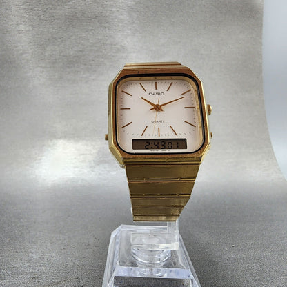 Casio AQ425 Watch Men 30mm White Dial Gold Tone Analog Digital New Battery VTG5