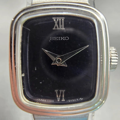 Seiko Watch Women 17mm Blue Dial Silver Tone Rectangle 1100-5729 Manual Works1