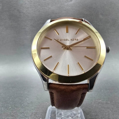 Michael Kors Runway Watch Women 42mm Silver Dial Two Tone MK-2259 New Battery DS5