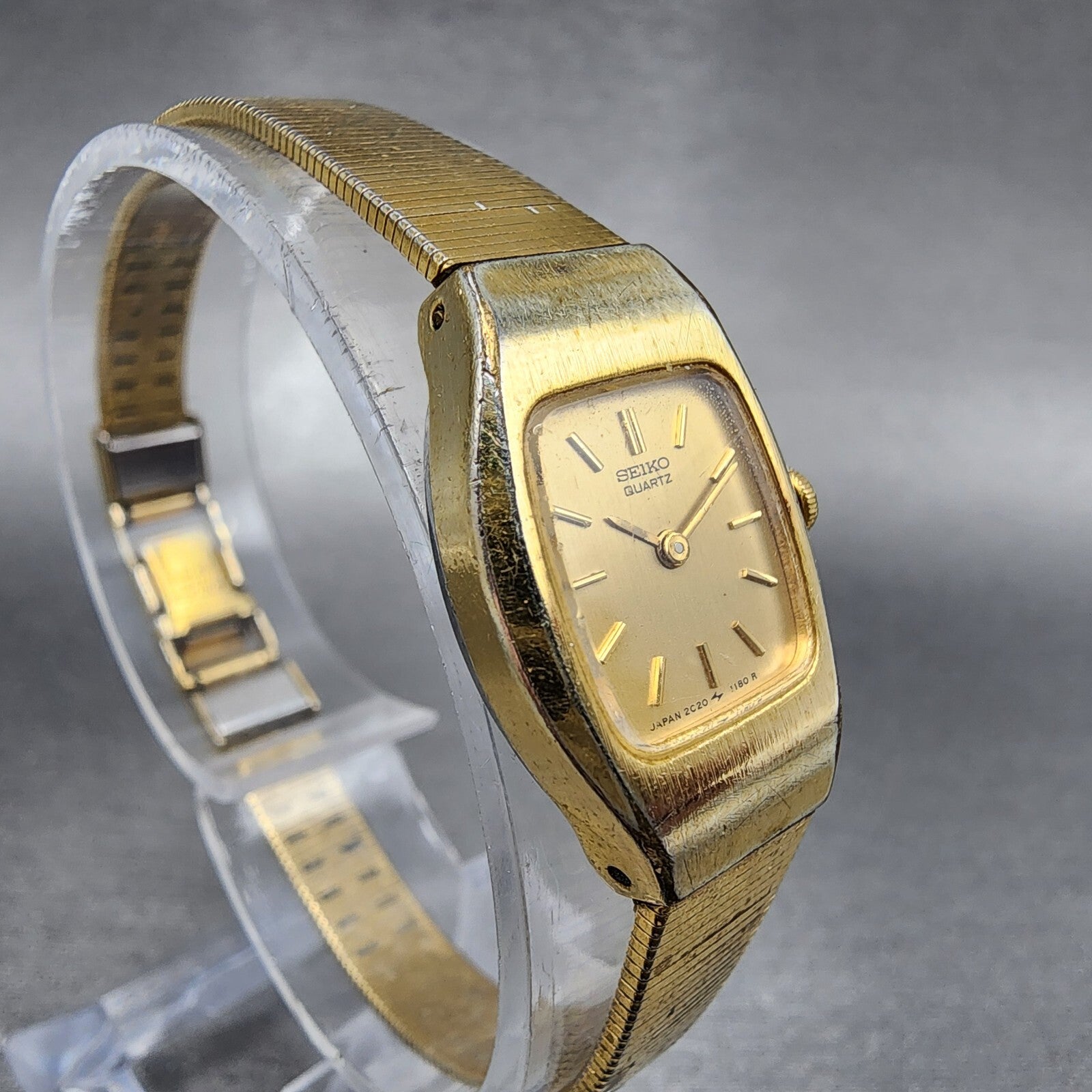 VTG Seiko Watch Women 16mm Gold Dial Gold Tone 2C205559 Tonneau New Battery3