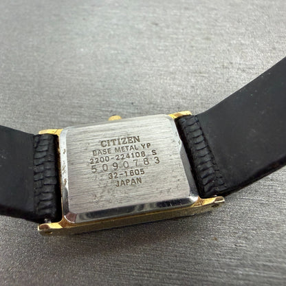 Citizen Tank Watch Women 16mm Black Dial Gold Tone Rectangle New battery VTG9