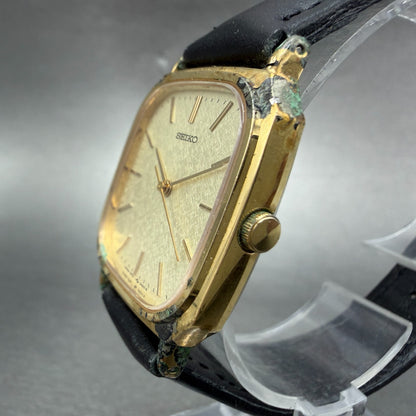 Seiko Watch Men 28mm Champange Dial Gold Tone Octagon  5P31-5270 New Battery2